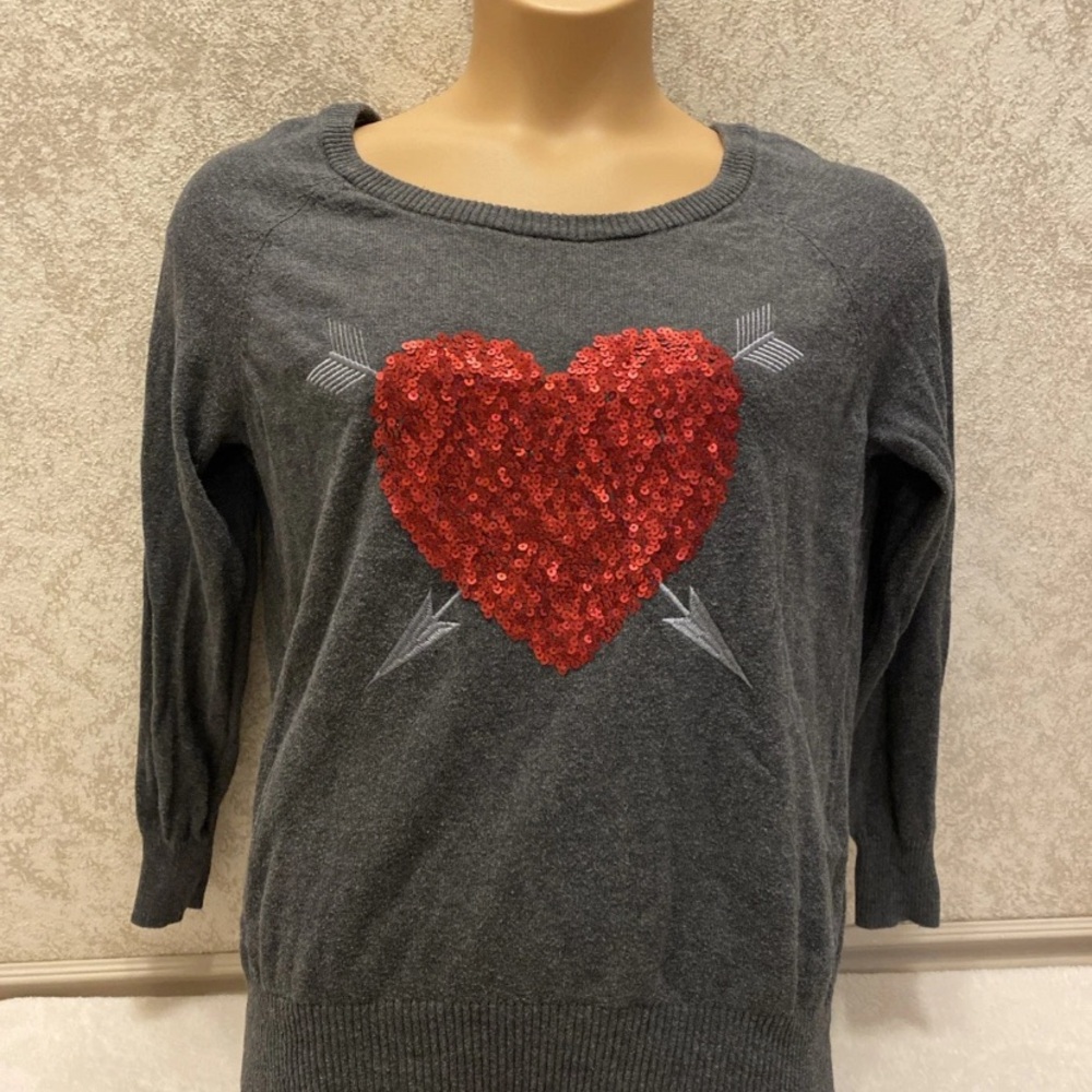 Torrid Gray Sweater with Red Sequin Heart